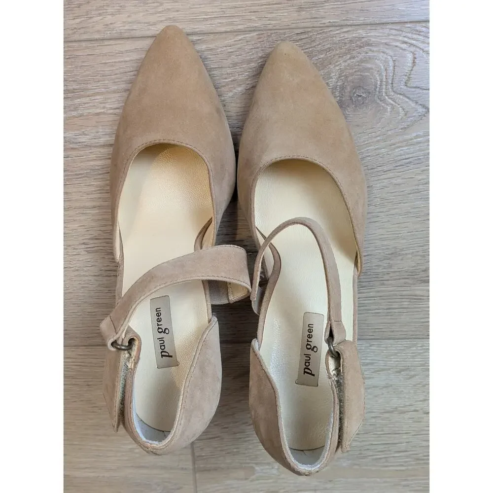Paul Green Suede Heels 6.5 Beige Leather Ankle Strap 3